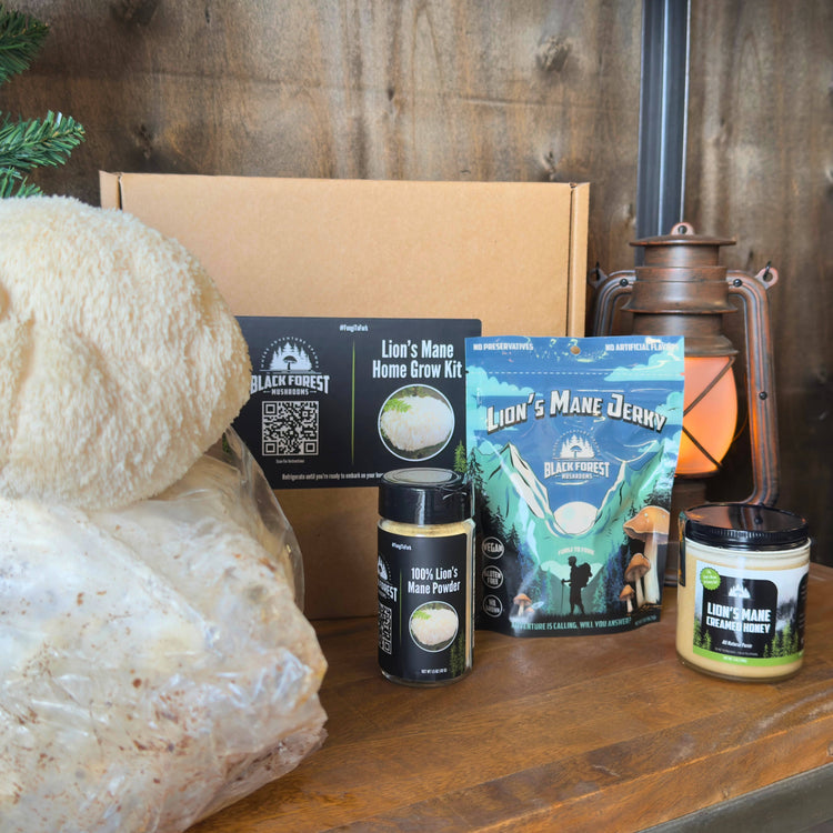 Lion's Pride set with grow kit, powder, jerky, and honey