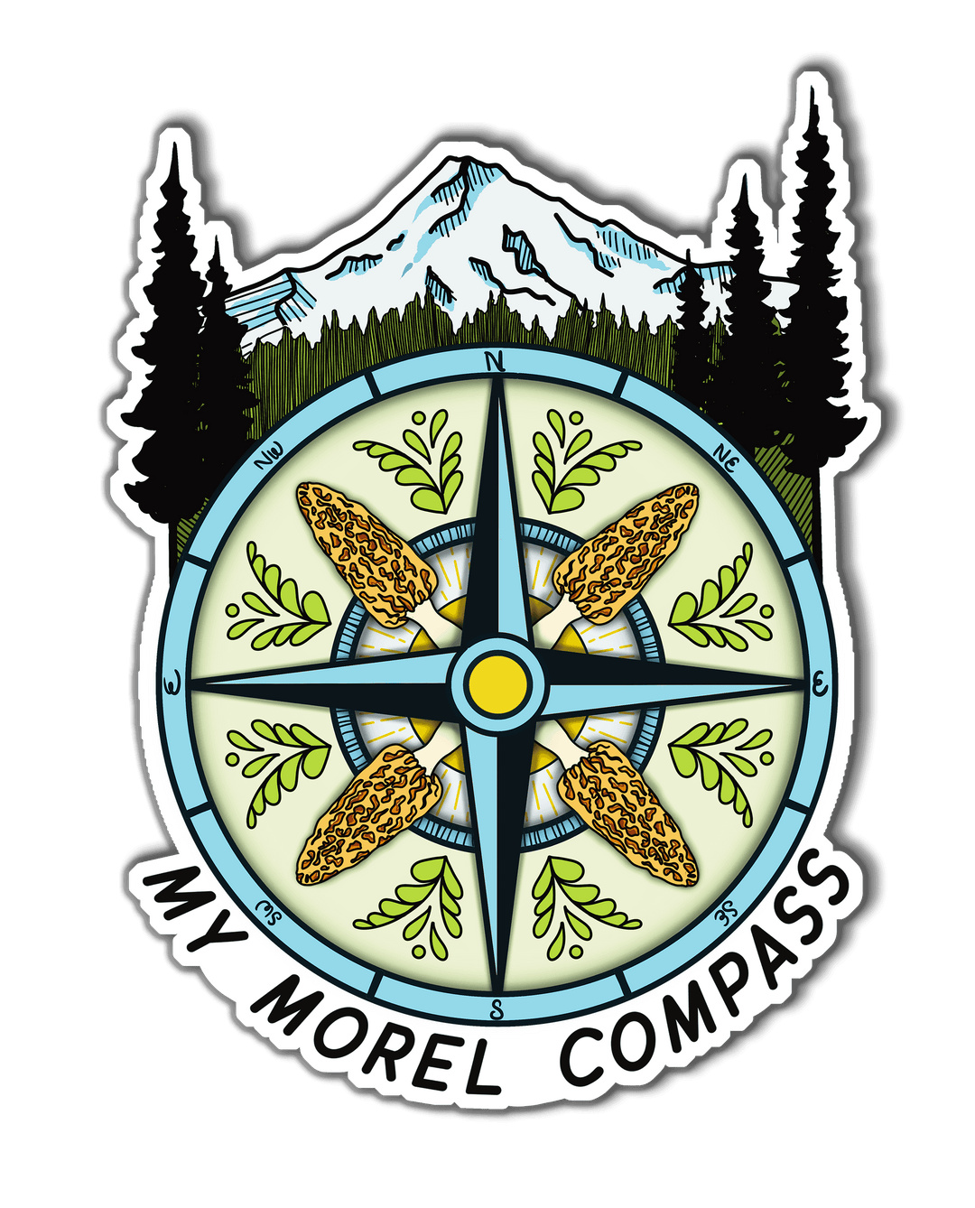 My Morel Compass | Funny Morel Mushroom Sticker: Holographic Laminate