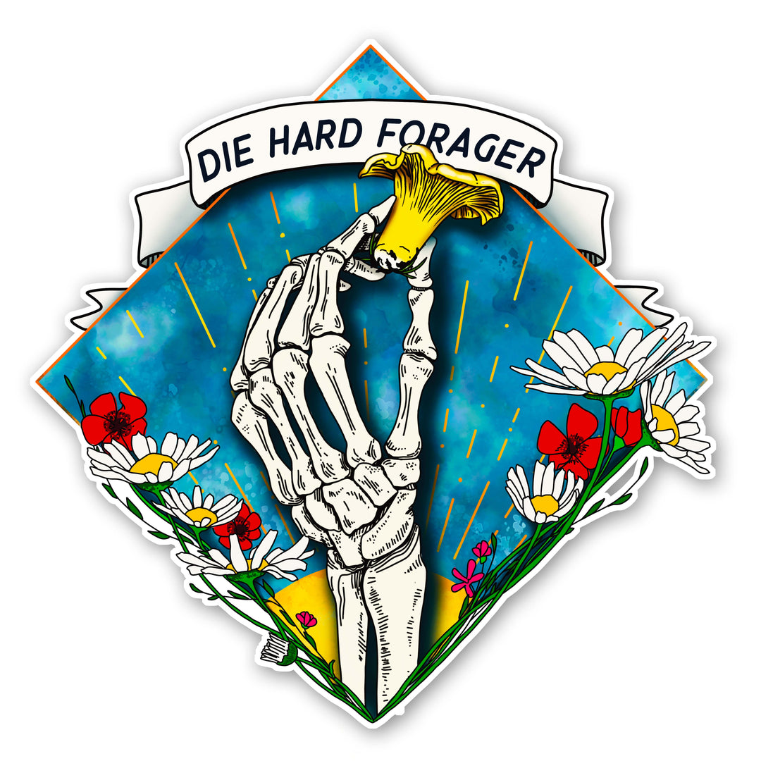 Die Hard Forager | Morbid Mushroom Sticker: Holographic Laminate