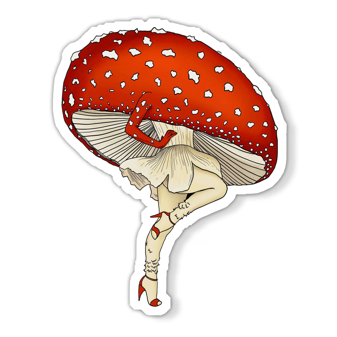 Miss Amanita | Beautiful Mushroom Pinup Girl Sticker: Clear Laminate