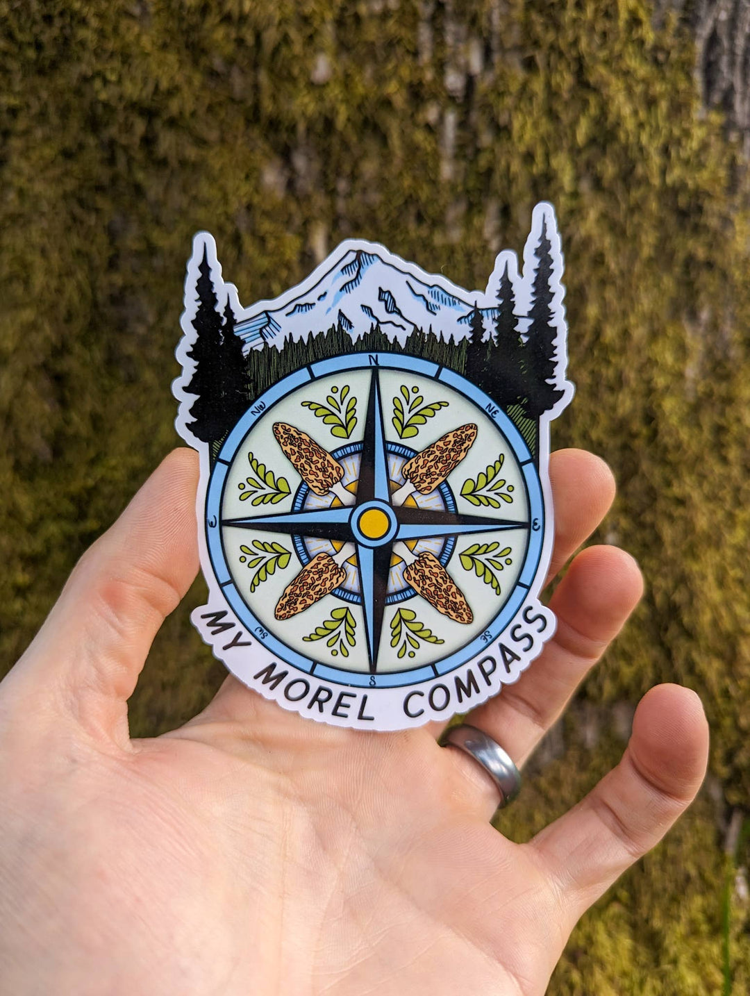 My Morel Compass | Funny Morel Mushroom Sticker: Holographic Laminate