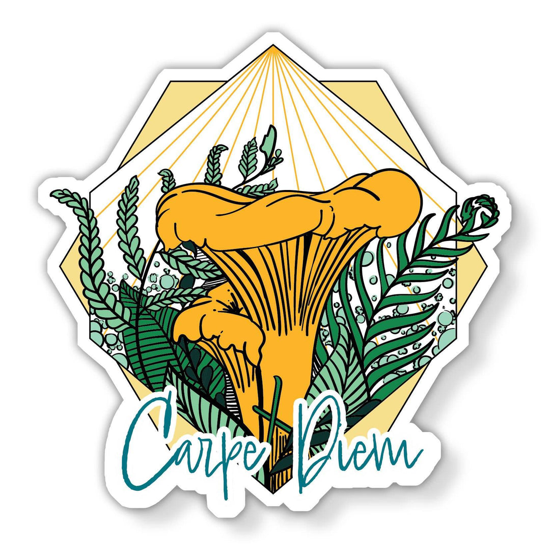 Carpe Diem Chanterelle | Cute Mushroom Sticker: Clear Laminate