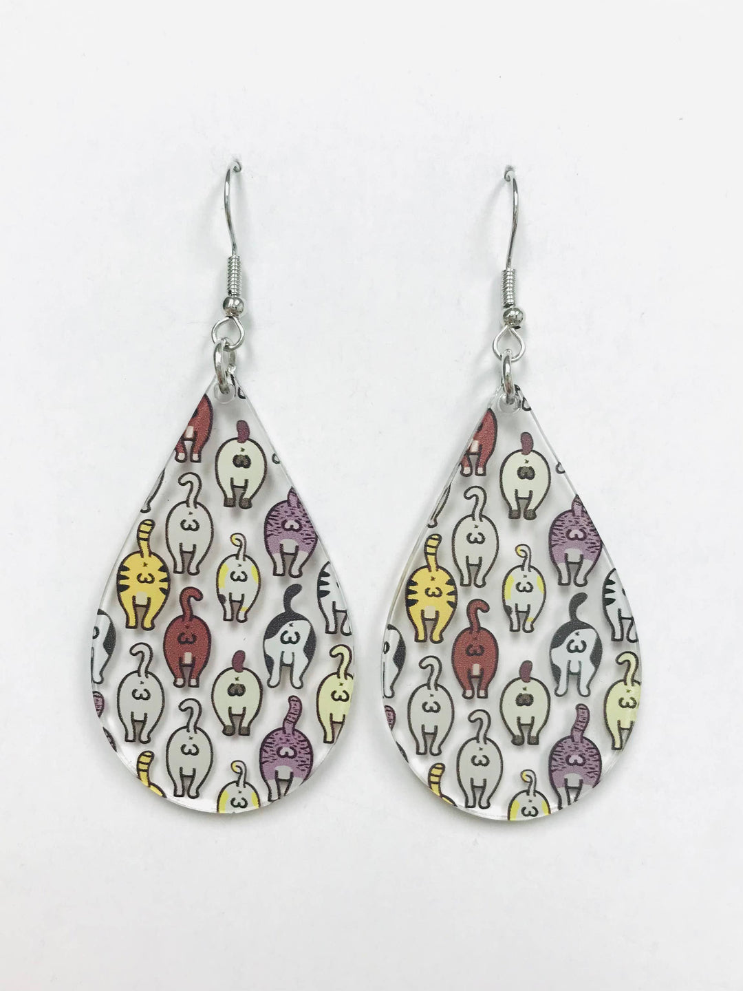 Colorful cat print earrings, teardrop shape