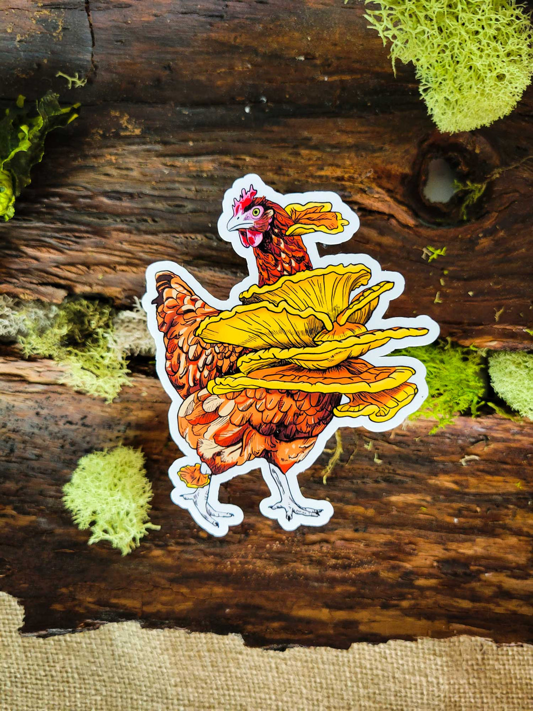 Chicken of the Woods | Funny Mushroom Sticker: Holographic Laminate