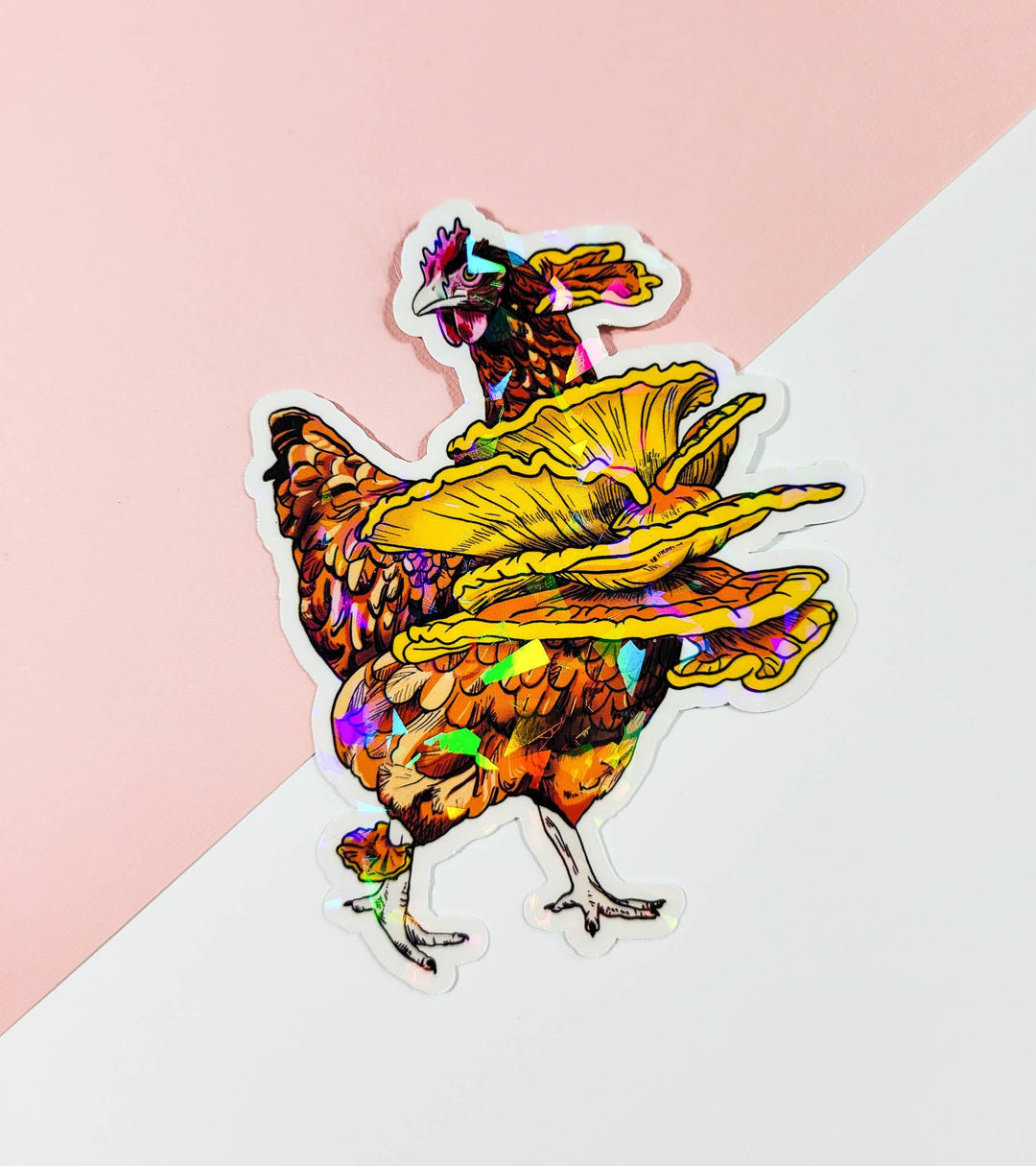 Chicken of the Woods | Funny Mushroom Sticker: Holographic Laminate