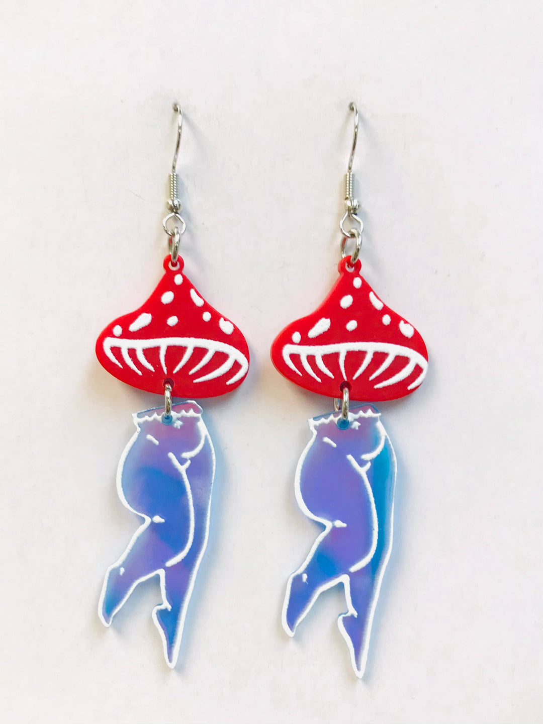 Acrylic Red Mushroom Legs Earrings FISH WIRE