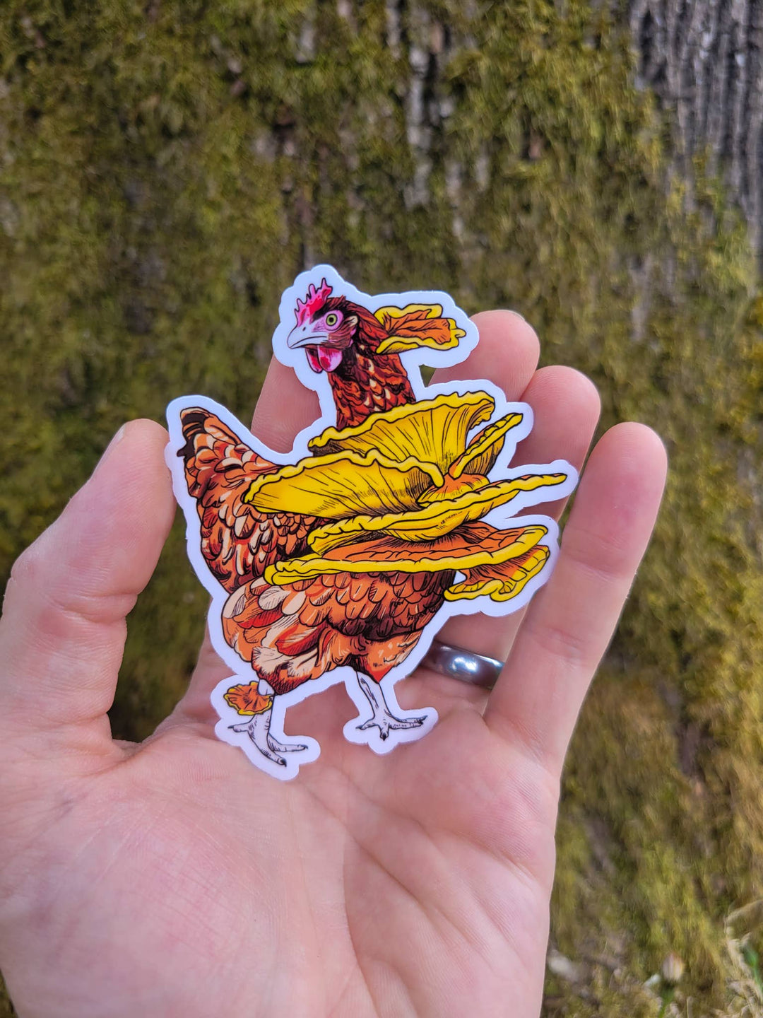 Chicken of the Woods | Funny Mushroom Sticker: Holographic Laminate