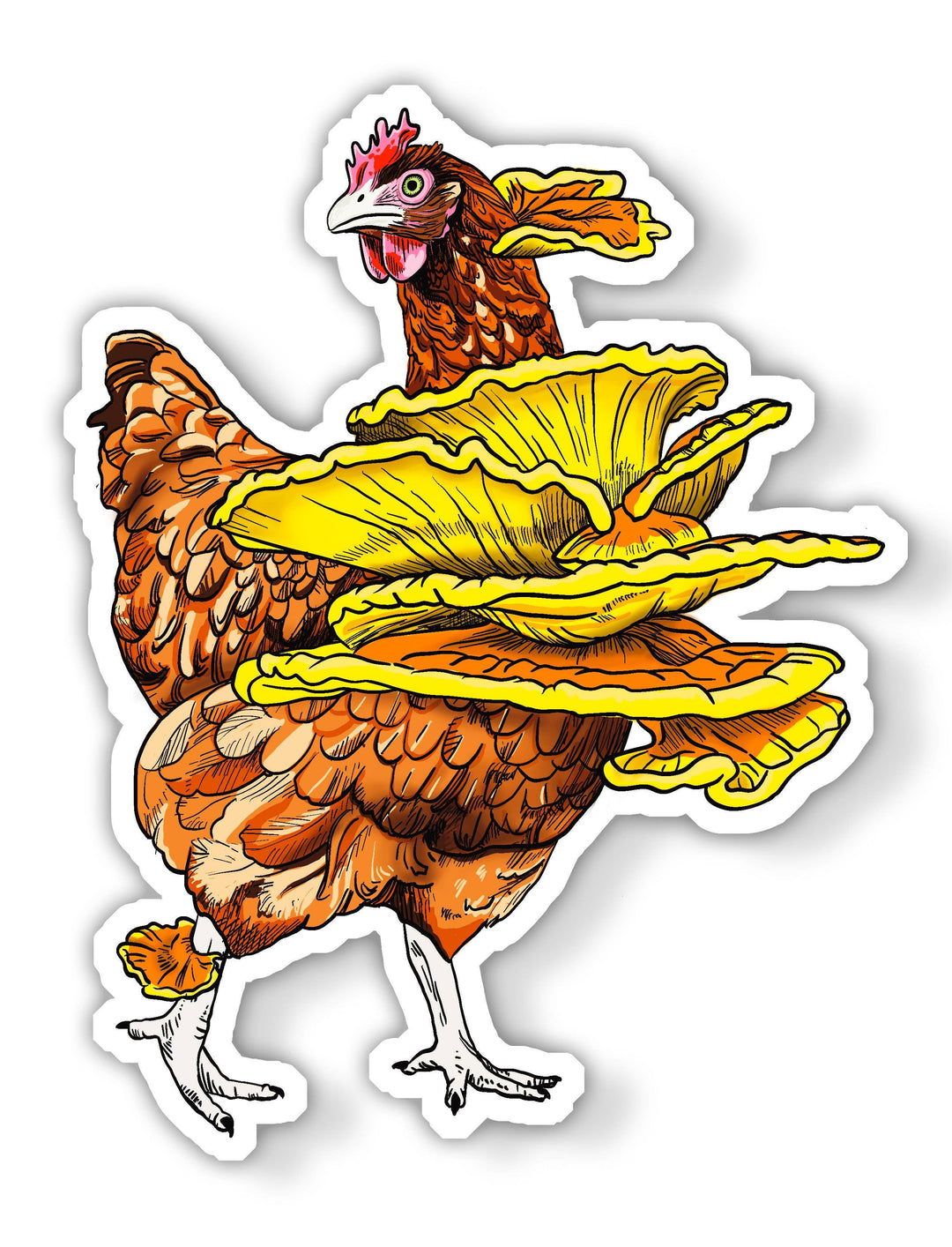 Chicken of the Woods | Funny Mushroom Sticker: Holographic Laminate