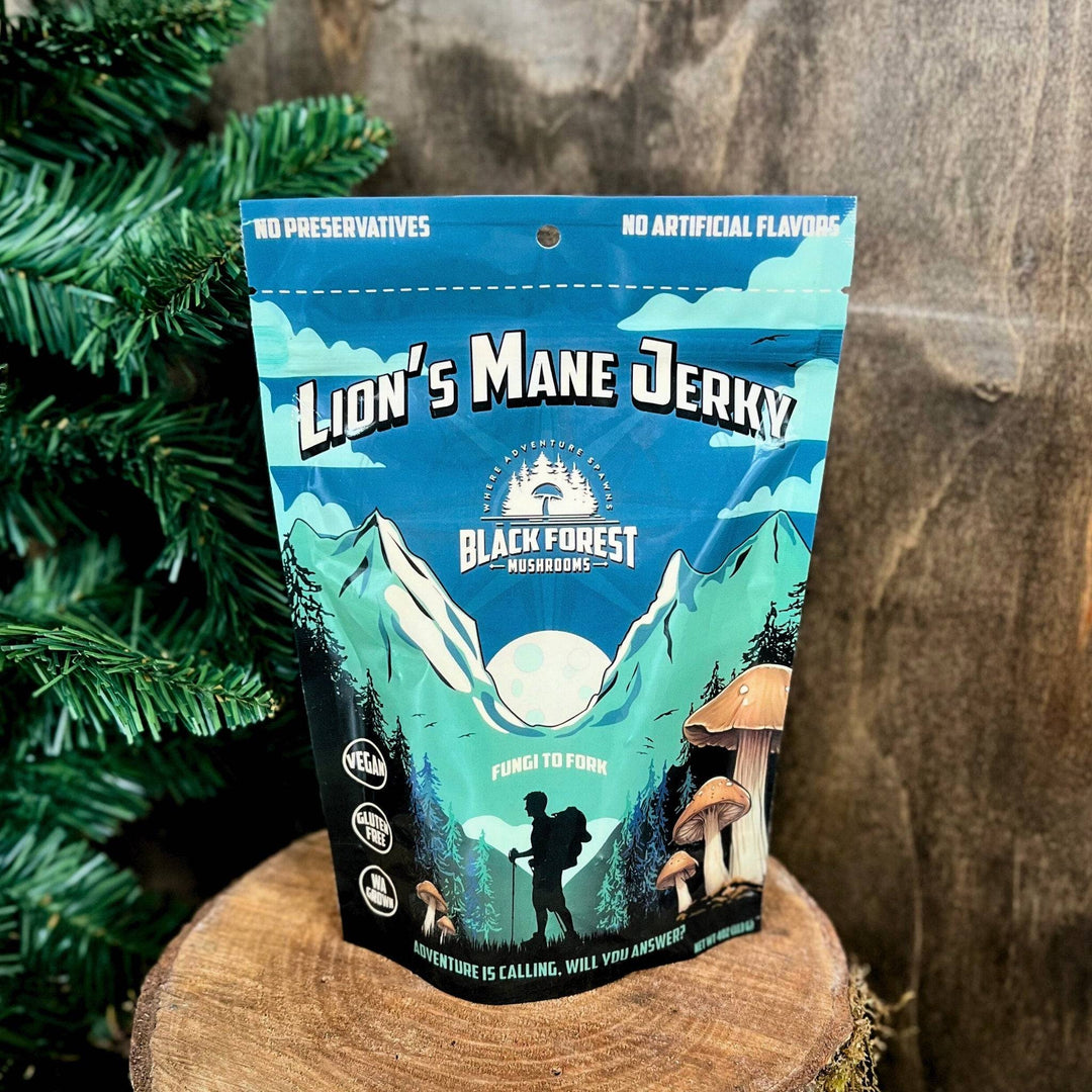 Lion's Mane Jerky package with forest design