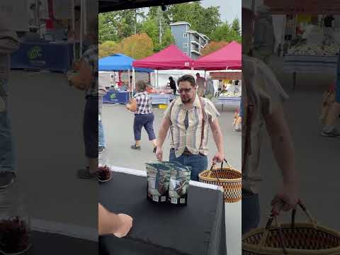 Market scene with Blue Oyster Mushroom Jerky display